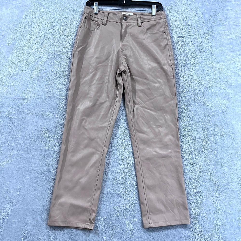 Kensie Jeans Women's 4/27 Faux Leather‎ Coated Pants Beige Straight Y2K